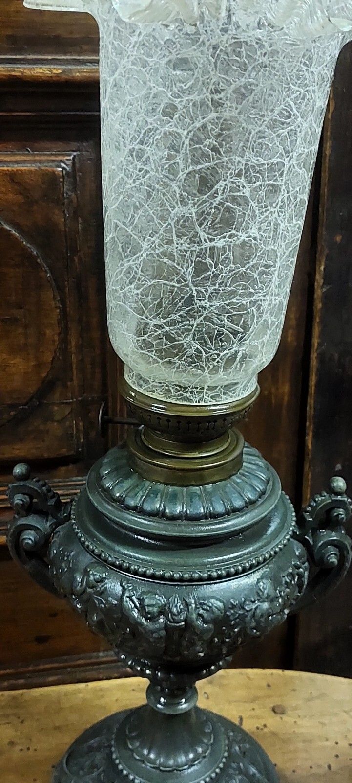 Antique Oil Light 19th Century Antimony Worked Glass Lamp photo vintage