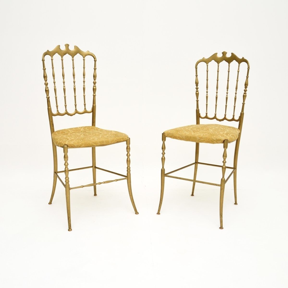 Pair Of Vintage Italian Chiavari Dining Chairs In Solid Brass