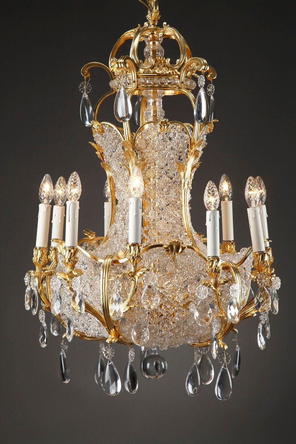 Crystal And Gilded Bronze Corbeille Chandelier, Late 19th Century photo vinterior