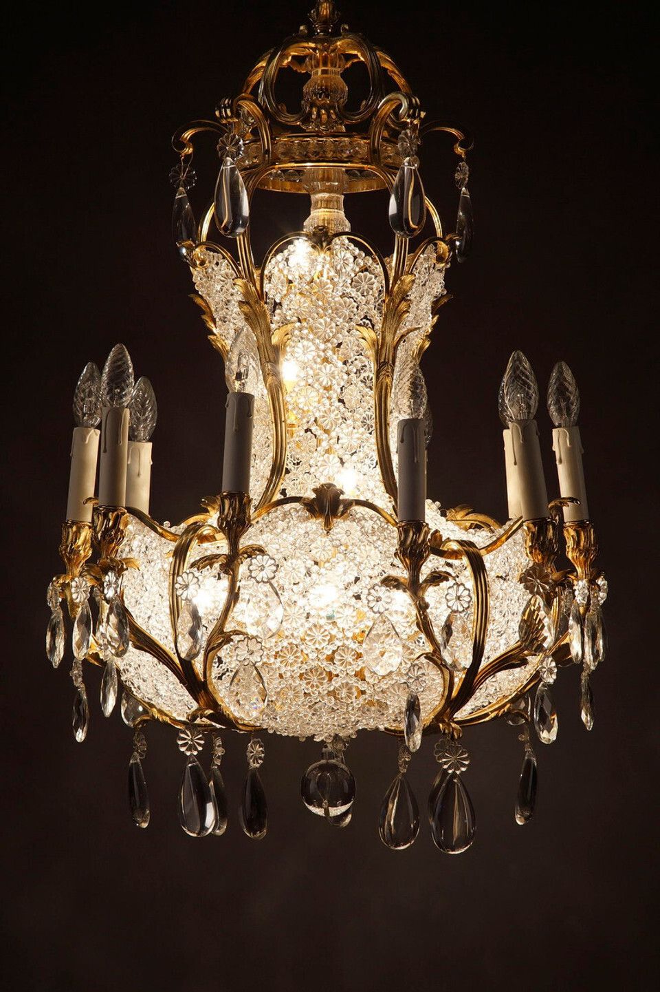 Crystal And Gilded Bronze Corbeille Chandelier, Late 19th Century photo buy