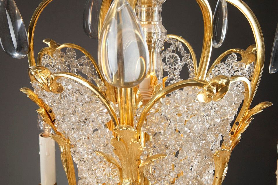 Lighting Crystal And Gilded Bronze Corbeille Chandelier, Late 19th Century photo