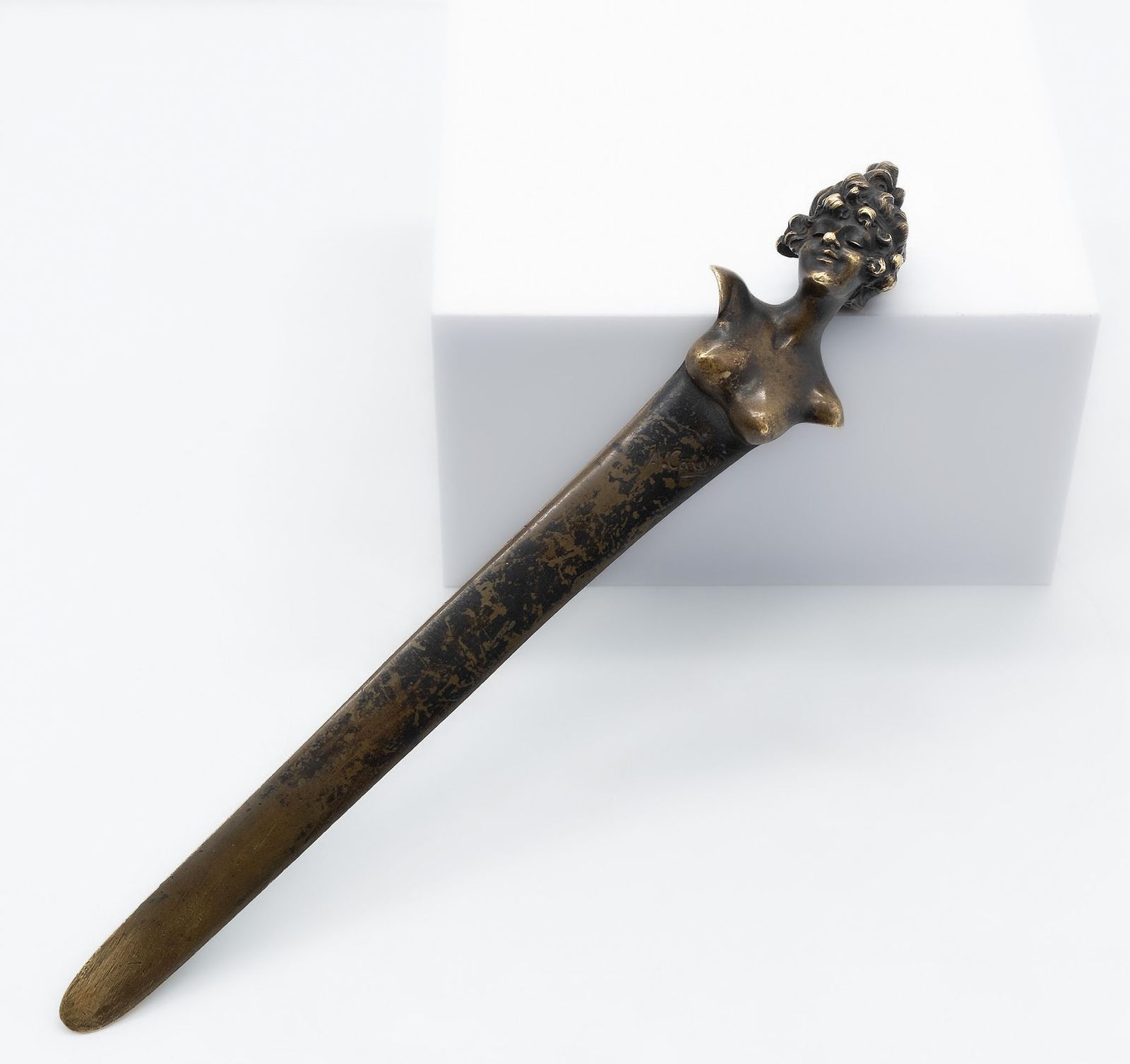 Art Nouveau Bronze Paper Knife Page Turner With Female Bust By Alexandre Caron Circa 1900 photo vinterior