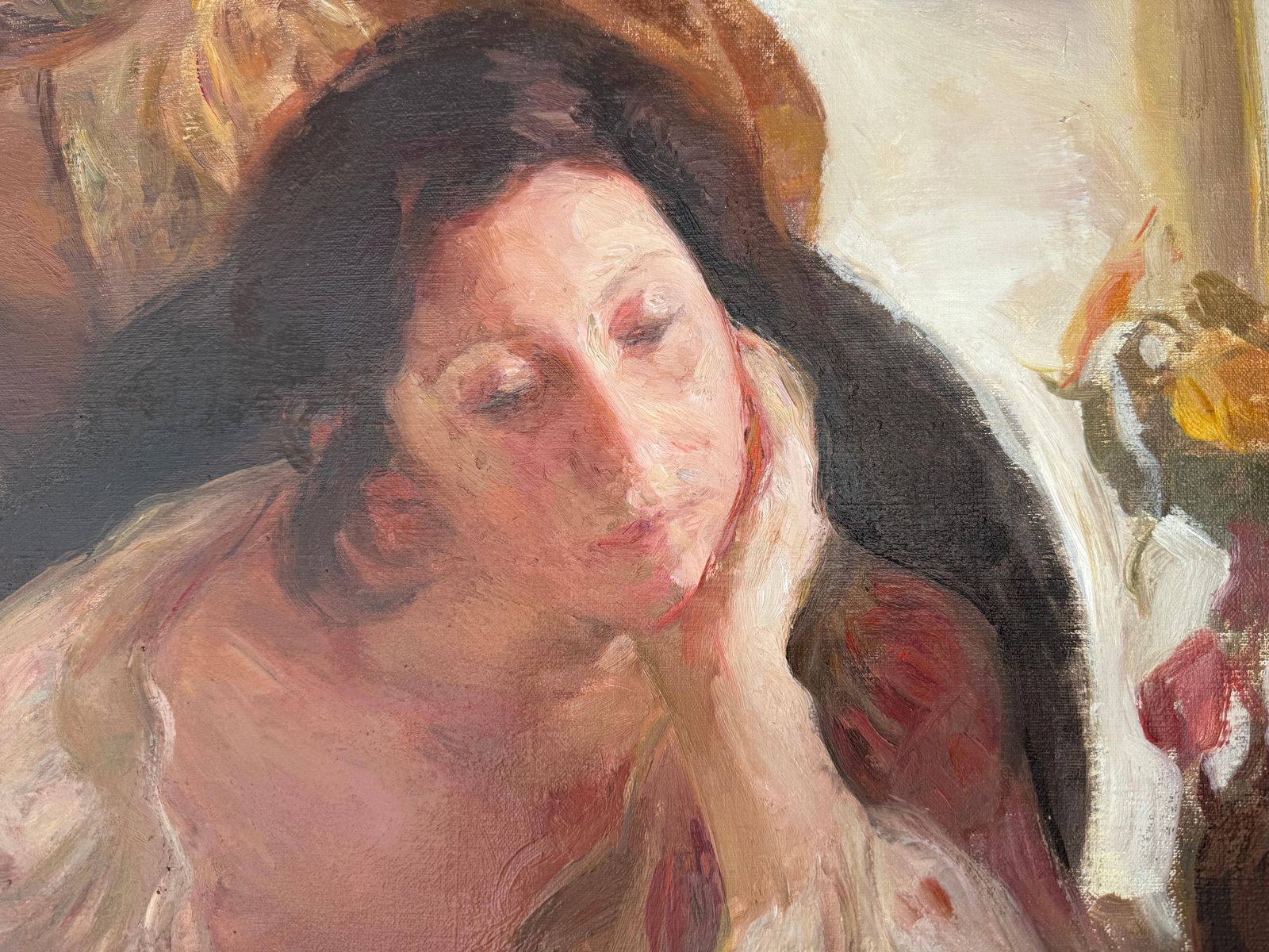 Beltran Bofill Reclining Woman With Flowers Oil On Canvas Painting photo Art