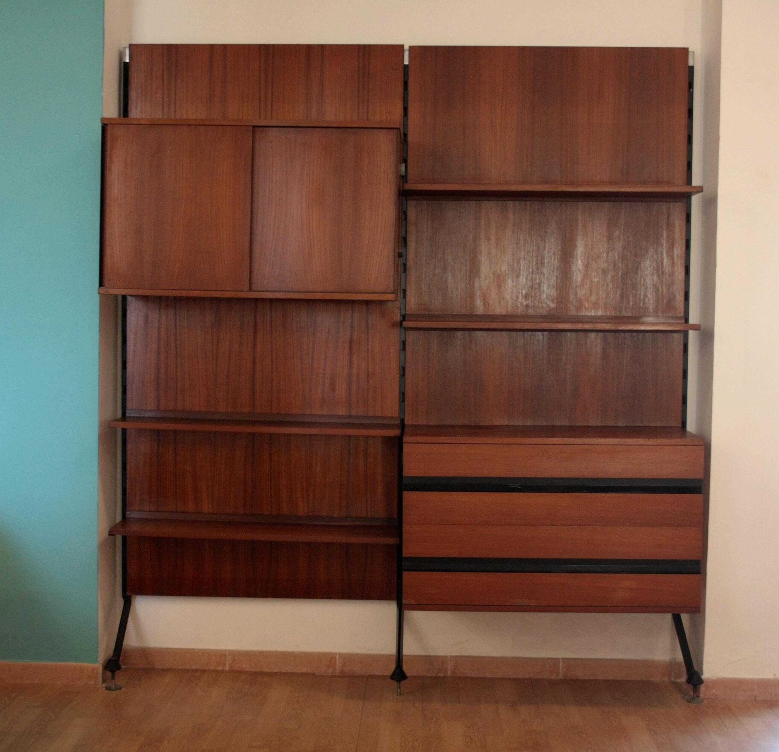 Urio Modular Wall System By Ico And Luisa Parisi For Mim 1957, Two Module Bookcase, Italy, 1960s