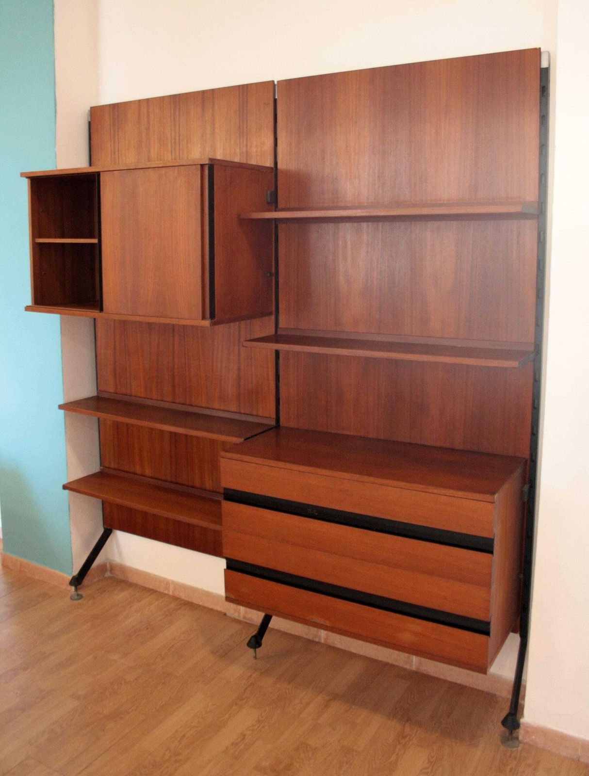 Urio Modular Wall System By Ico And Luisa Parisi For Mim 1957, Two Module Bookcase, Italy, 1960s photo vinterior