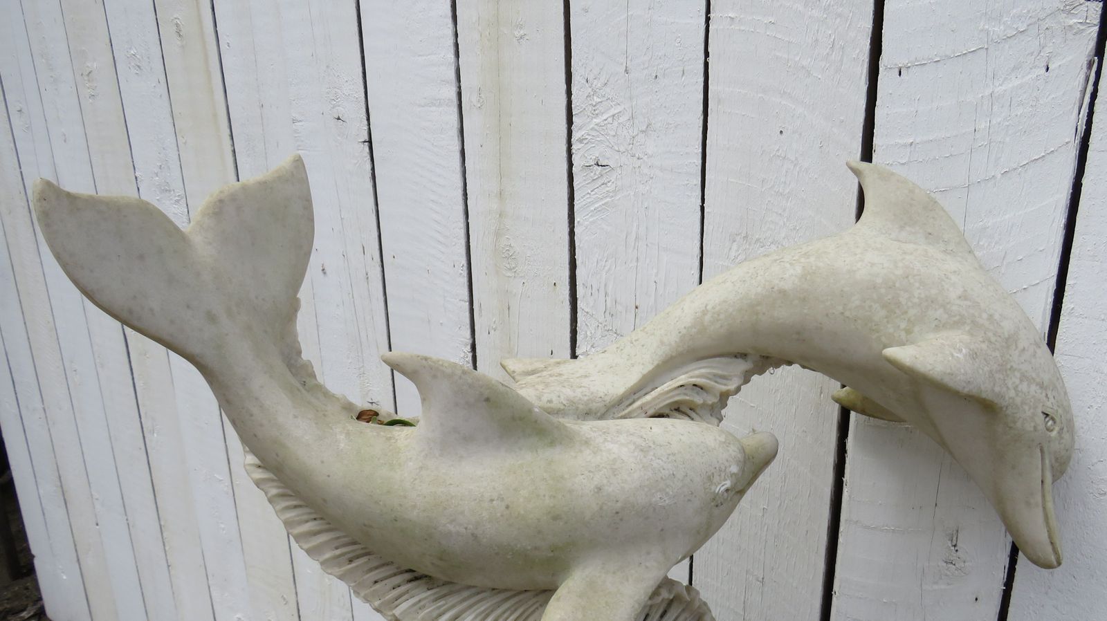 Vintage English Weathered Garden Dolphins Ornament photo vintage