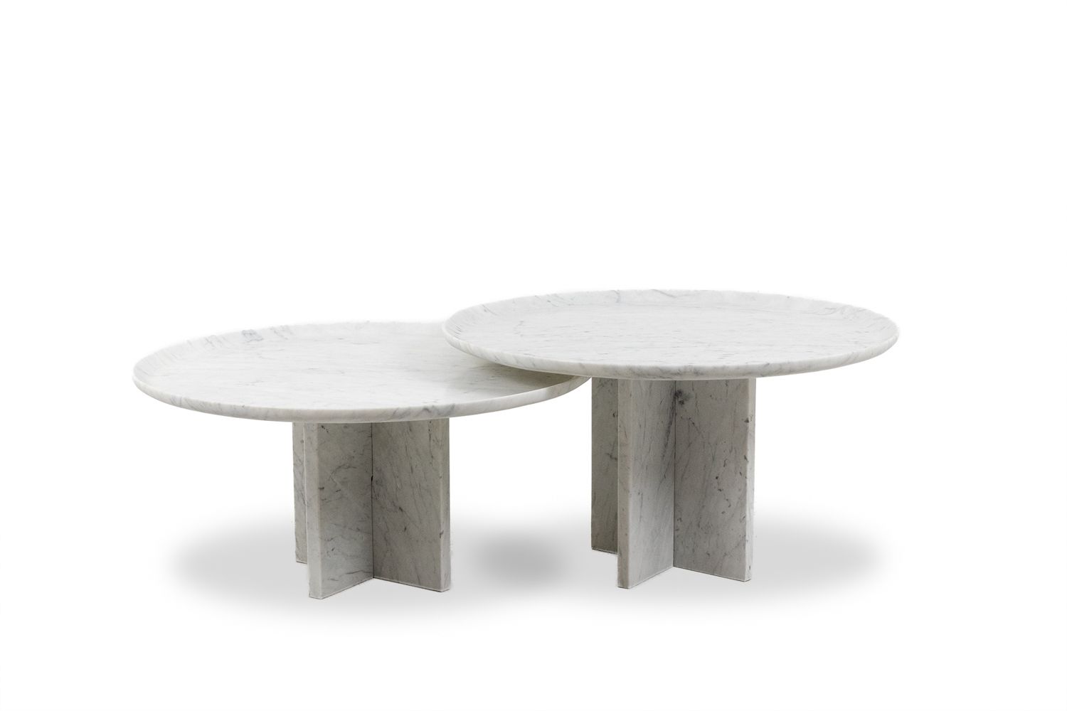 Pair Of Nesting Tables In Carrara Marble. Contemporary.