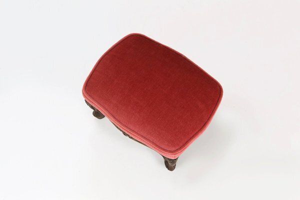 Baroque Ottoman In Carved Wood With Coral Velvet Upholstery, 1950s photo furniture
