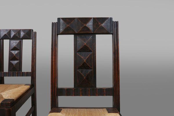 Art Deco Dining Chairs In Oak And Wicker Attributed To Victor Coutray, France, 1940s, Set Of 6 photo buy