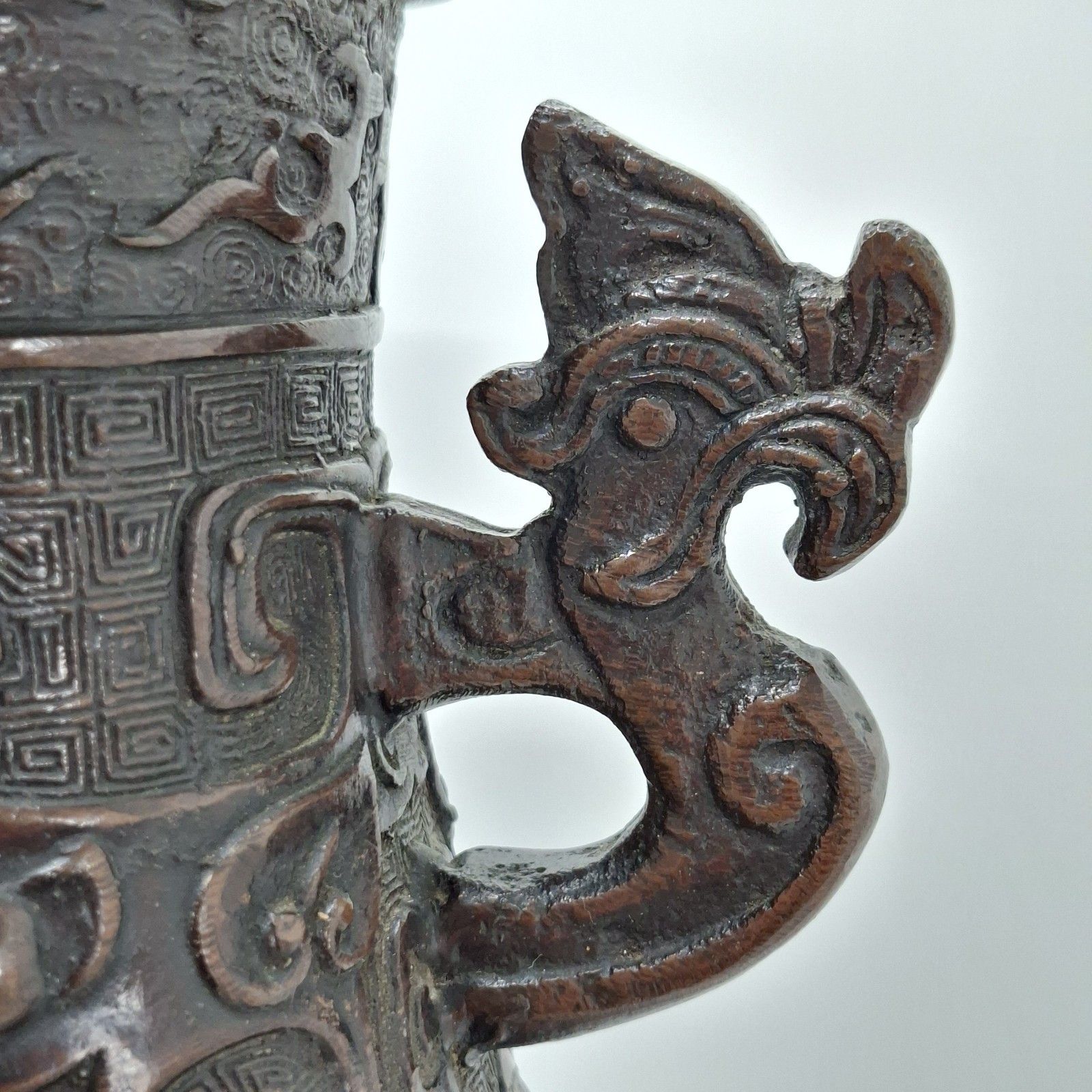 photo for sale Chinese Bronze Twin Handled Hu Vase Archaistic Qing Large Antique