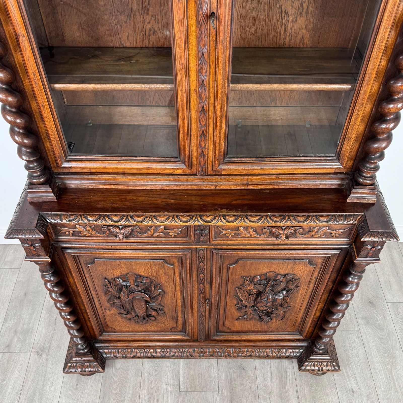 Furniture Antique 19th Century Renaissance Revival Bookcase In Oak photo