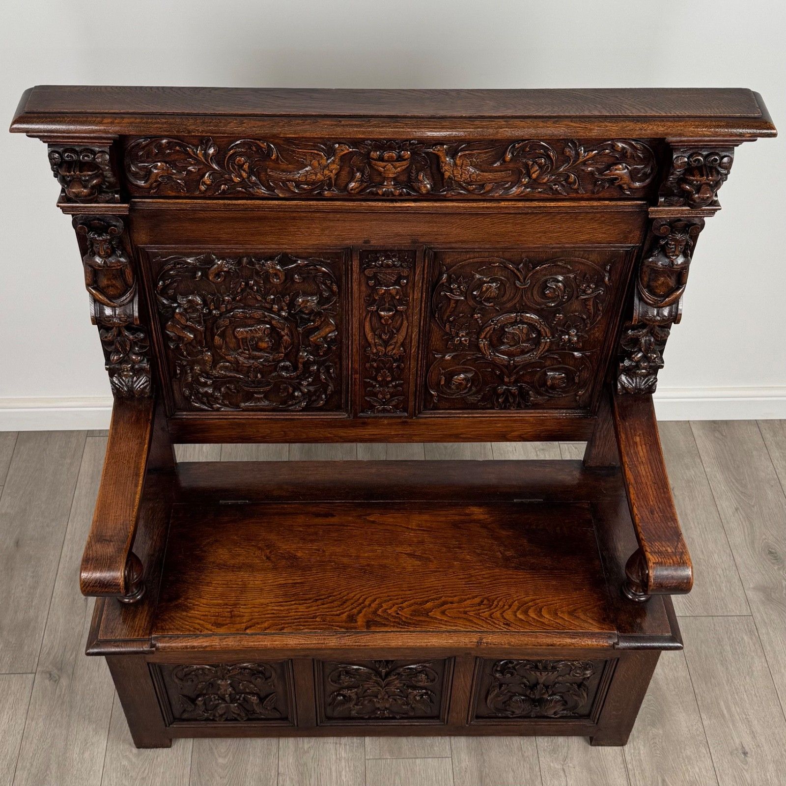 photo for sale Antique 19th Century Finest Quality Carved Oak Settle