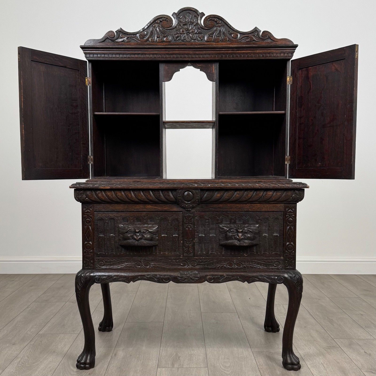 Antique 19th Century Heavily Carved Oak Cabinet photo furniture