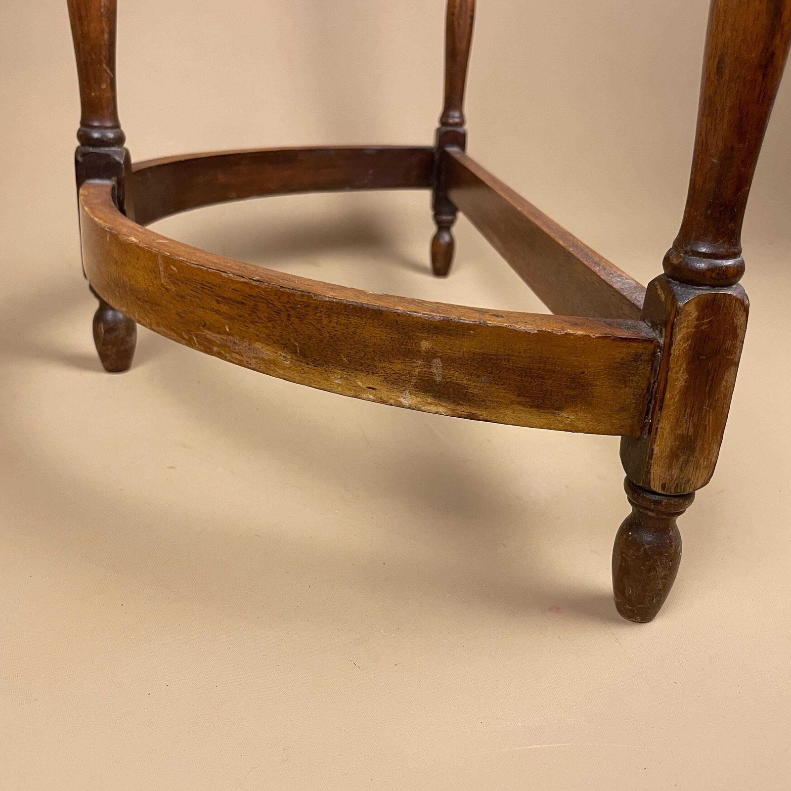 photo for sale Vintage Semi Circle Console Table 1960s Brown Wooden Side Hallway Plant Stand Display Table Mid Century