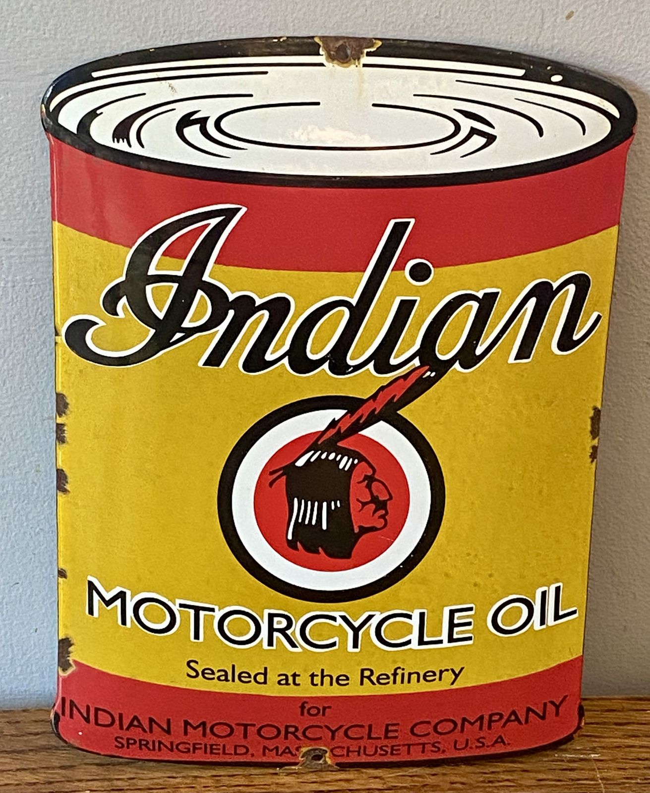 Rare Indian Motorcycle Oil Can Advertising Sign Enamel Motorbike Dealer Dealership Metal Sign Scout Indian Chief Indian Bobber Springfield photo furniture