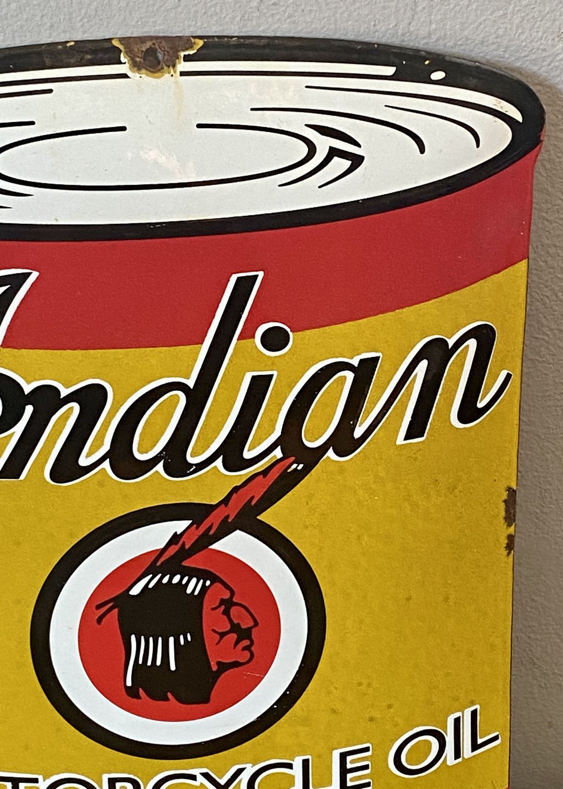 Rare Indian Motorcycle Oil Can Advertising Sign Enamel Motorbike Dealer Dealership Metal Sign Scout Indian Chief Indian Bobber Springfield photo vintage