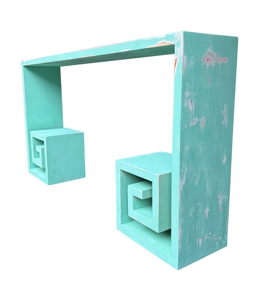 A 1970s Table With Greek Key Design, In Distressed Beach Finish photo 1250.0