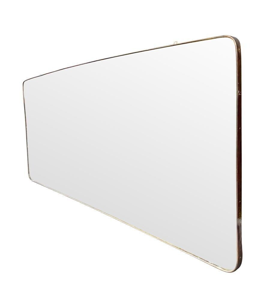 A Large Orignal 1950s Italian Brass Framed Landscape Mirror With Curved Corners photo furniture