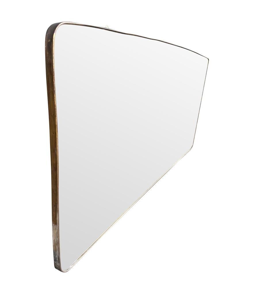 A Large Orignal 1950s Italian Brass Framed Landscape Mirror With Curved Corners photo Home Decor