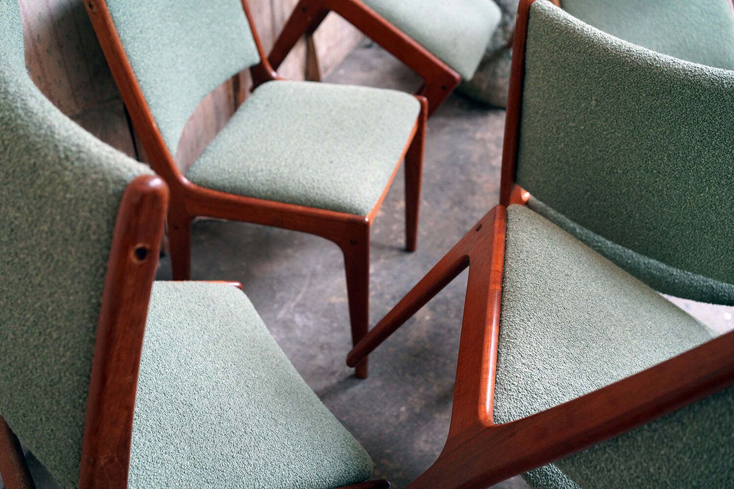 A Set Of Six Danish 1960's Chase Erwin Upholstered Teak Dining Chairs photo Furniture