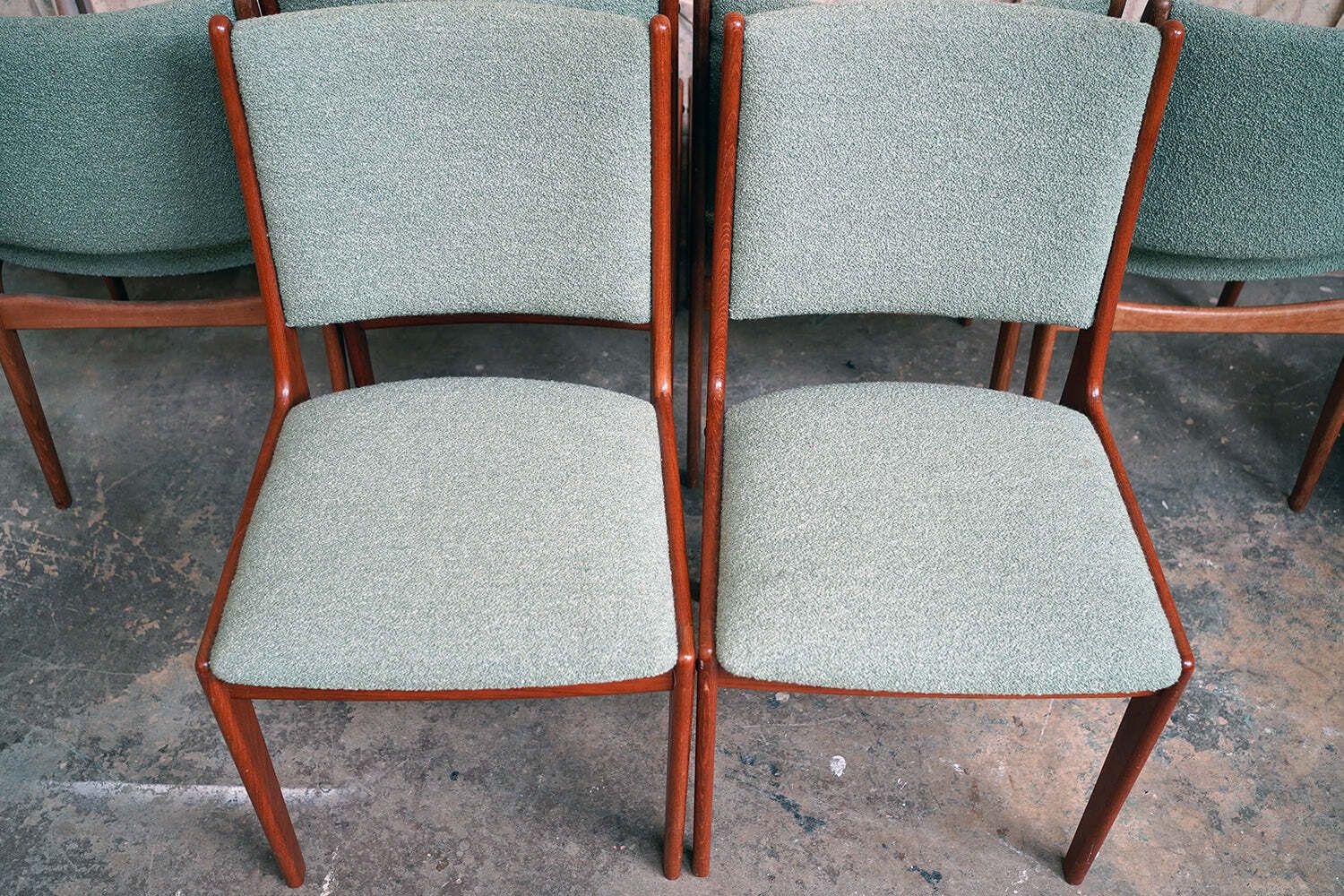 photo buy A Set Of Six Danish 1960's Chase Erwin Upholstered Teak Dining Chairs