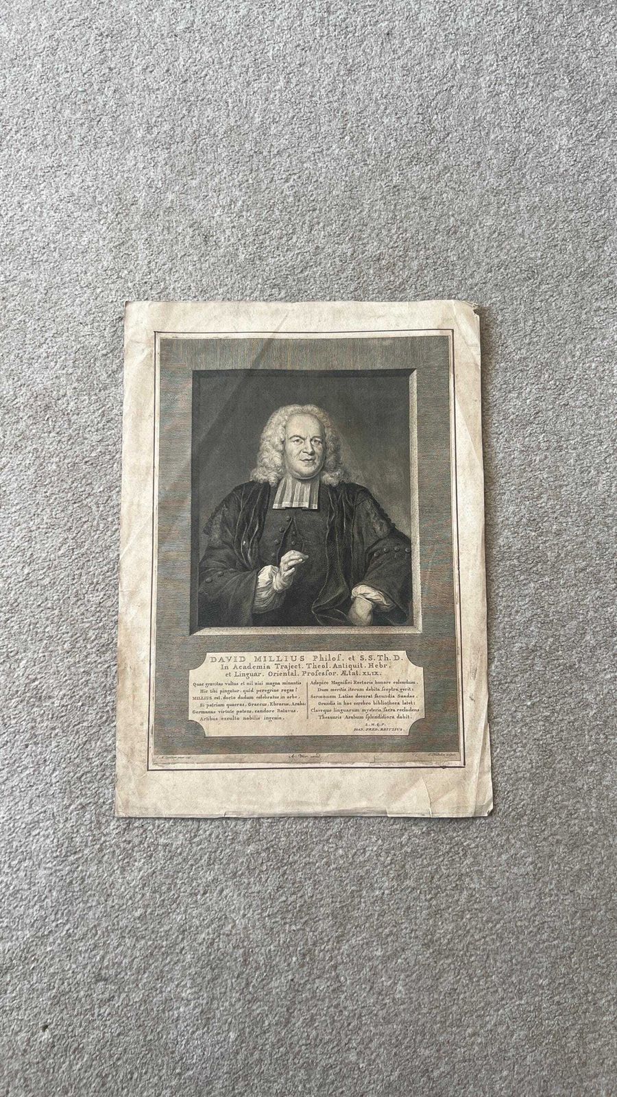 1742 Portrait Etching Of David Millius By J. Houbraken After Jan Maurits Quinkhard