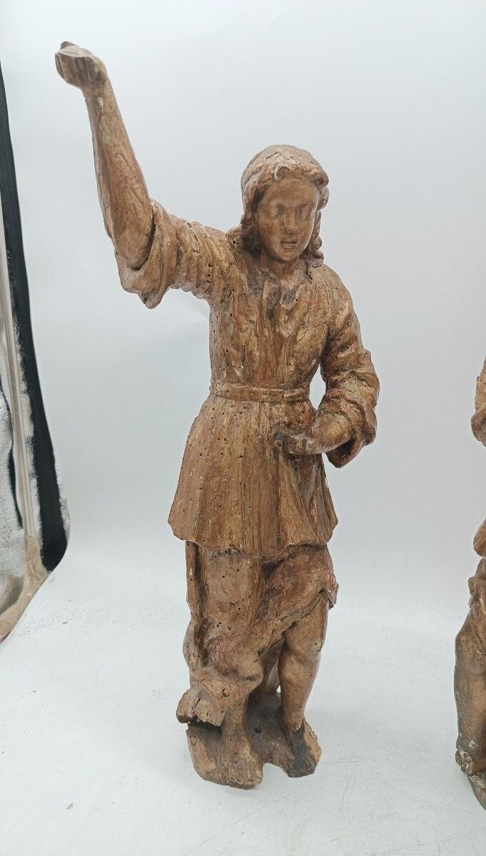 Antique Pair Golden Wood Sculptures Angels photo 1250.0