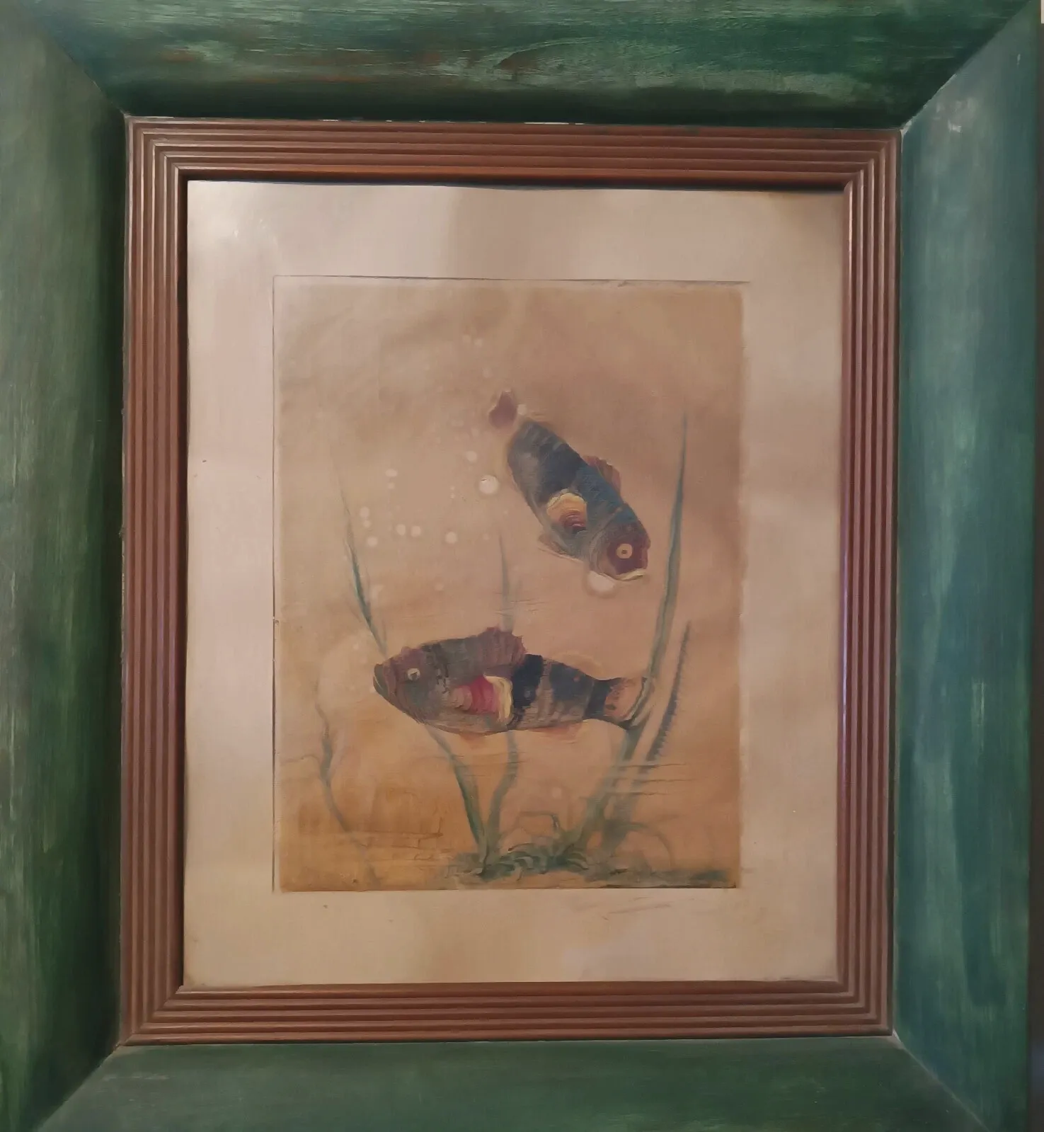 Mixed Media Painting Fish Silvio Polloni (Florence 1888 1972) Wooden Frame photo furniture