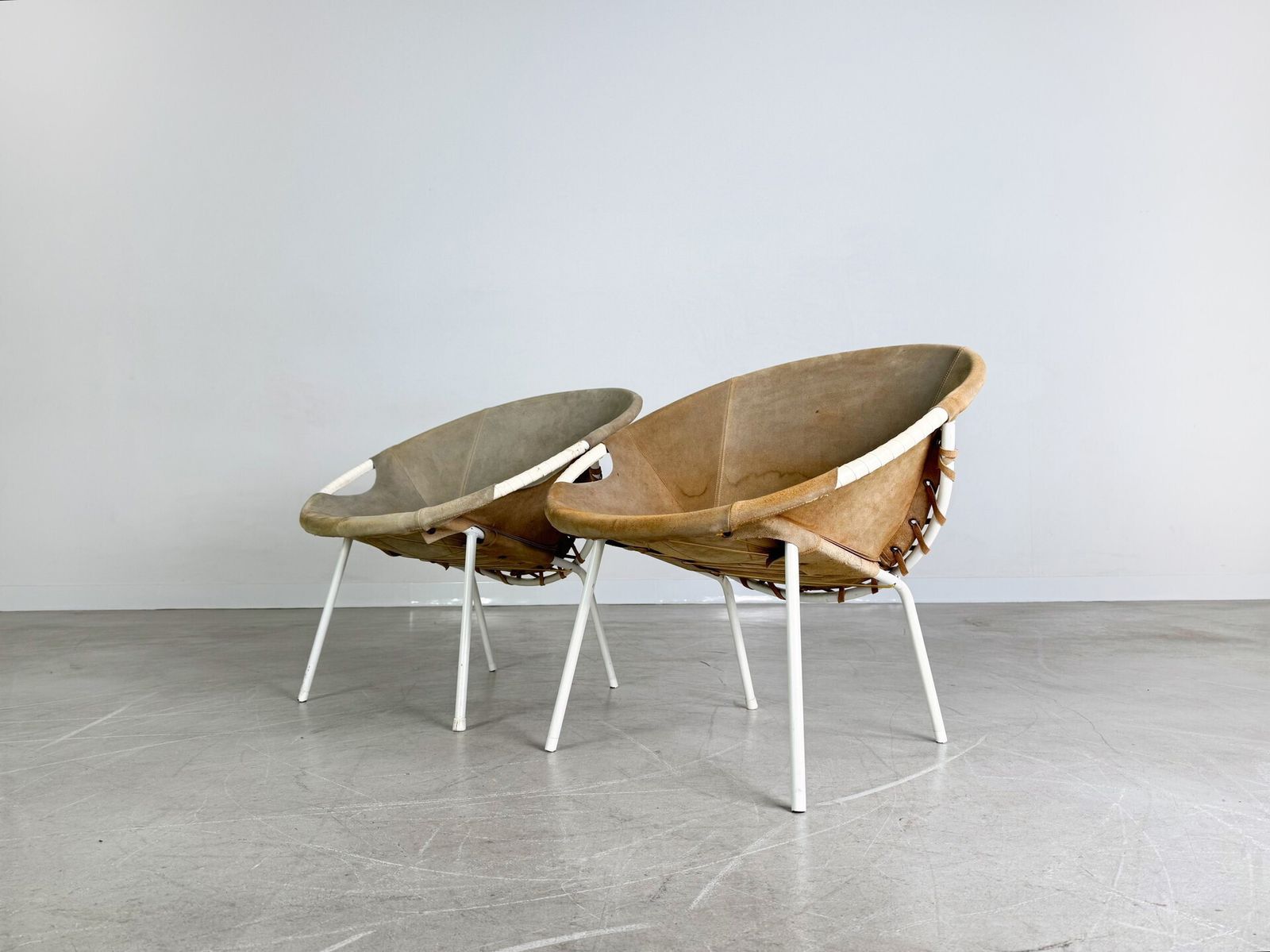 Set Of 2 Original Midcentury Armchairs Lusch & Co Baloon Chair Suede photo Furniture
