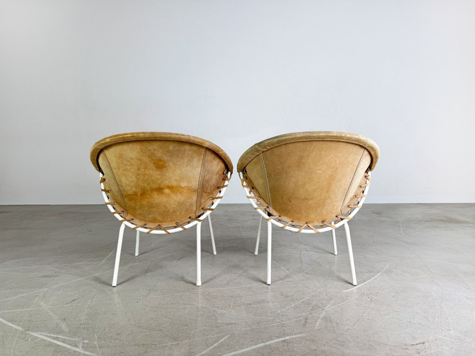 Set Of 2 Original Midcentury Armchairs Lusch & Co Baloon Chair Suede photo vinterior