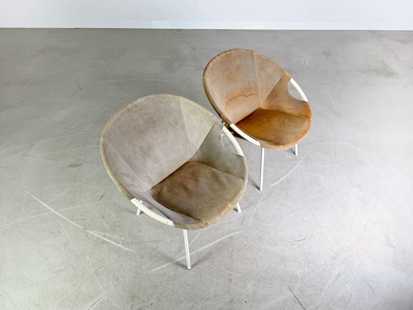 Set Of 2 Original Midcentury Armchairs Lusch & Co Baloon Chair Suede photo vintage