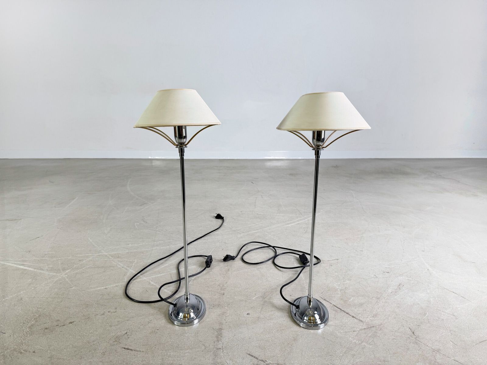 Set Of 2 Chrome Lamps Table Lamp Antique Style Vintage Floor Lamp photo for sale