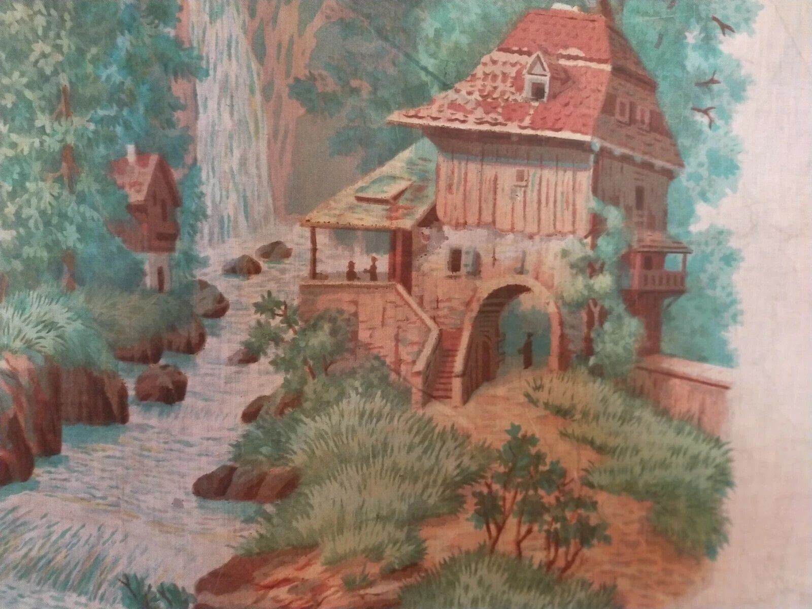 19th Century Theatre Grass Juice Painting River Landscape Large Drape photo furniture