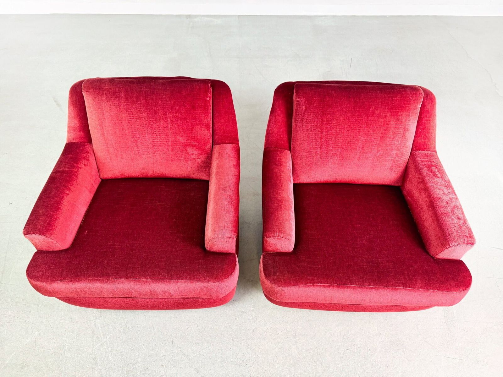 Set Of 2 Mid   Century Vintage Armchairs Red Velvet Retro photo for sale