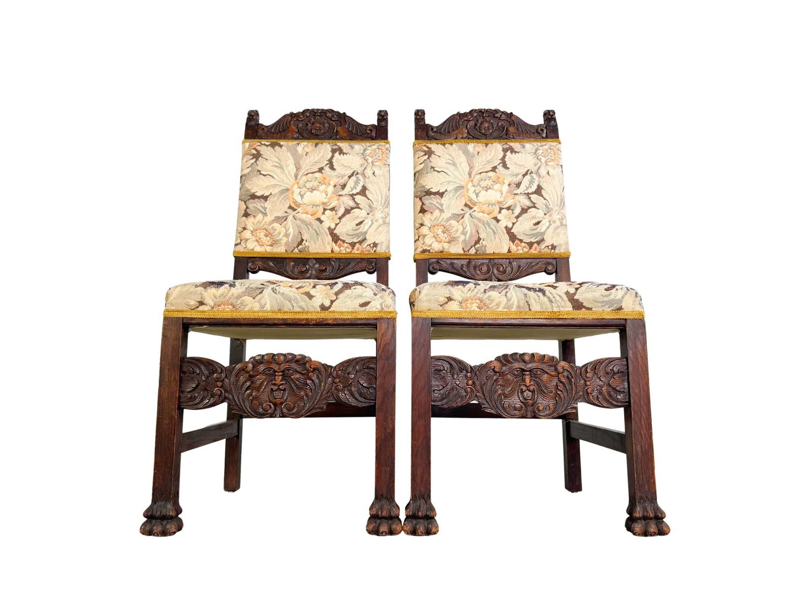 Original Set Of 2 Neo Baroque Chairs Antique Wood Carving Floral