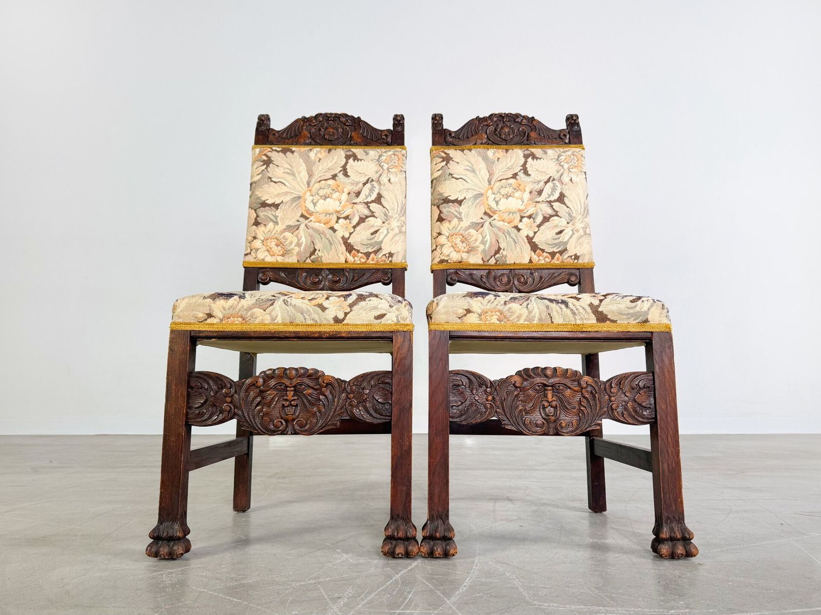 Original Set Of 2 Neo Baroque Chairs Antique Wood Carving Floral photo furniture