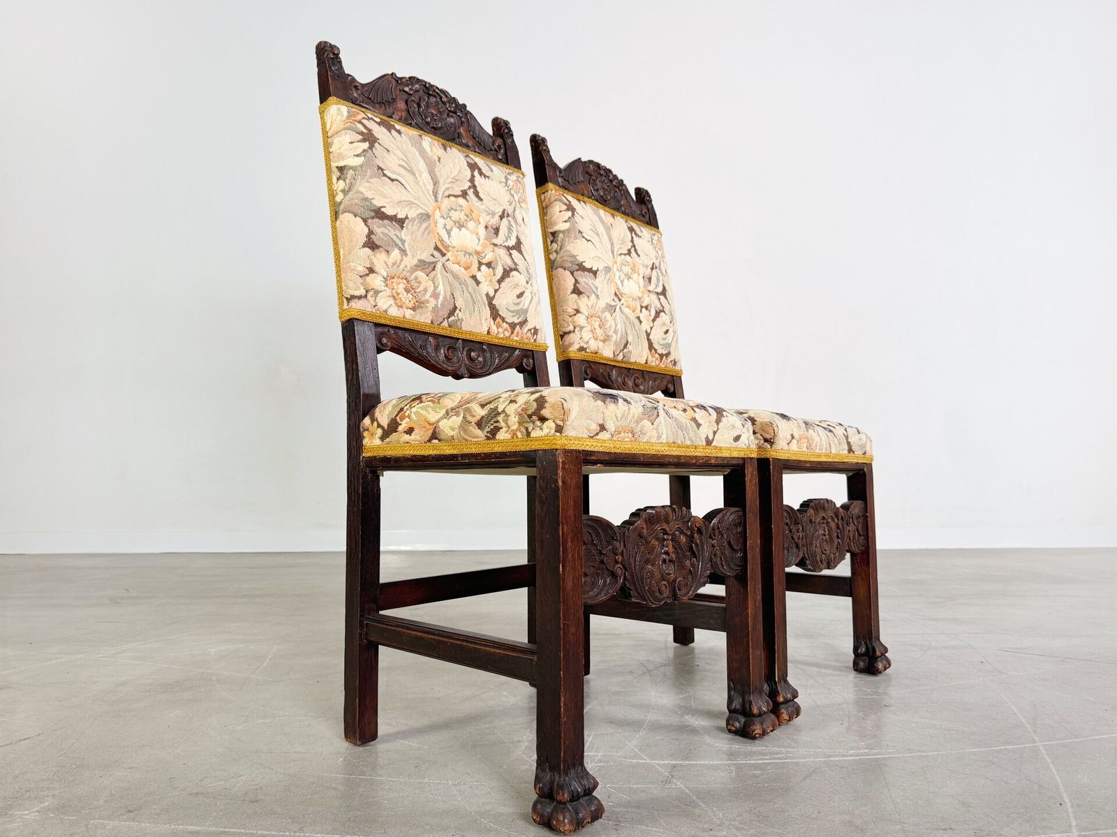 Original Set Of 2 Neo Baroque Chairs Antique Wood Carving Floral photo for sale