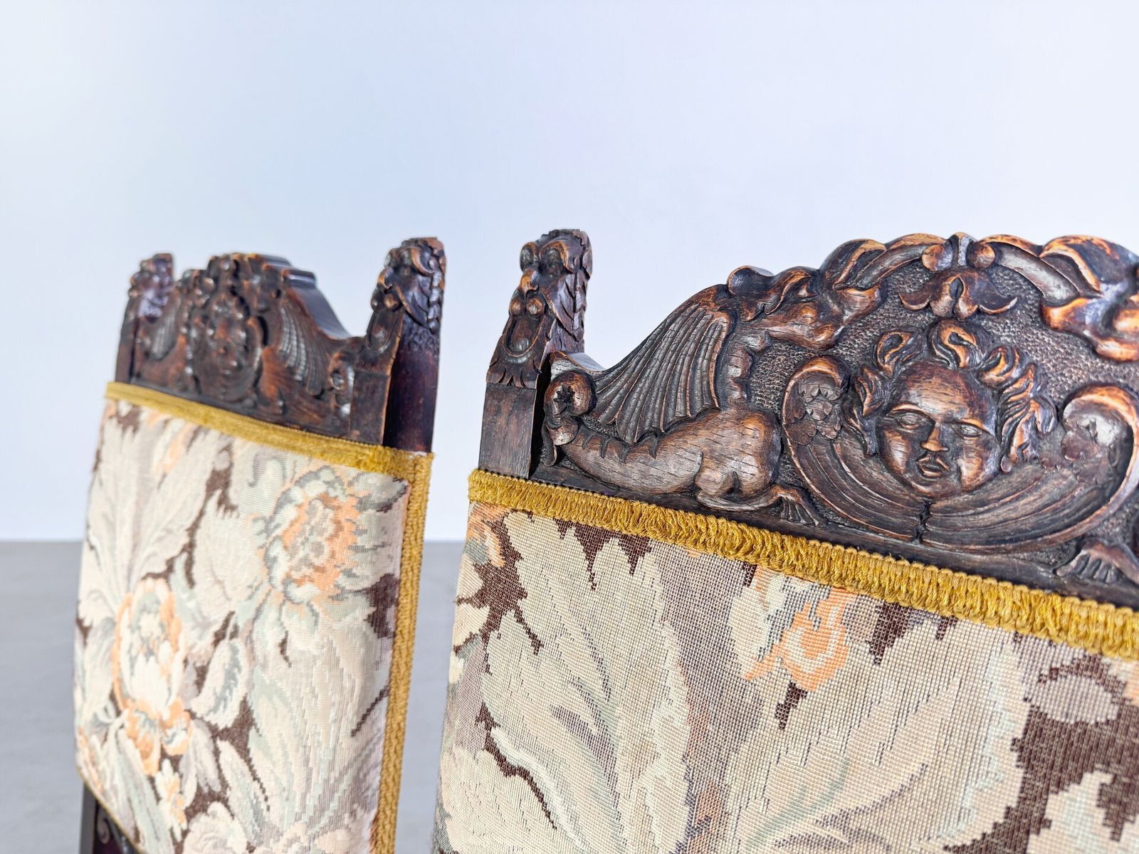 Original Set Of 2 Neo Baroque Chairs Antique Wood Carving Floral photo 390.0