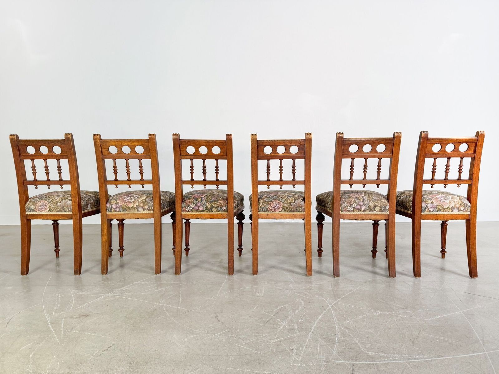 Set Of 6 Original Art Nouveau Chairs Antique Dining Chair Carving photo vinterior