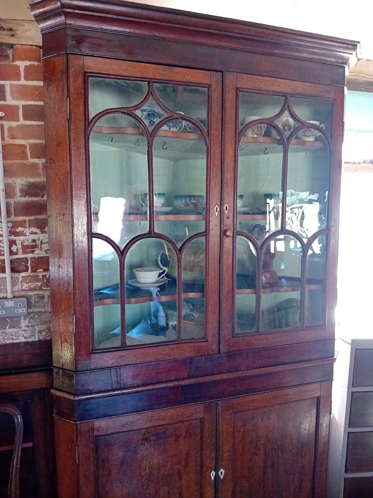 photo for sale Fabulous Georgian Oak Country House Big Character Cupboard Cabinet Glazed Drinks