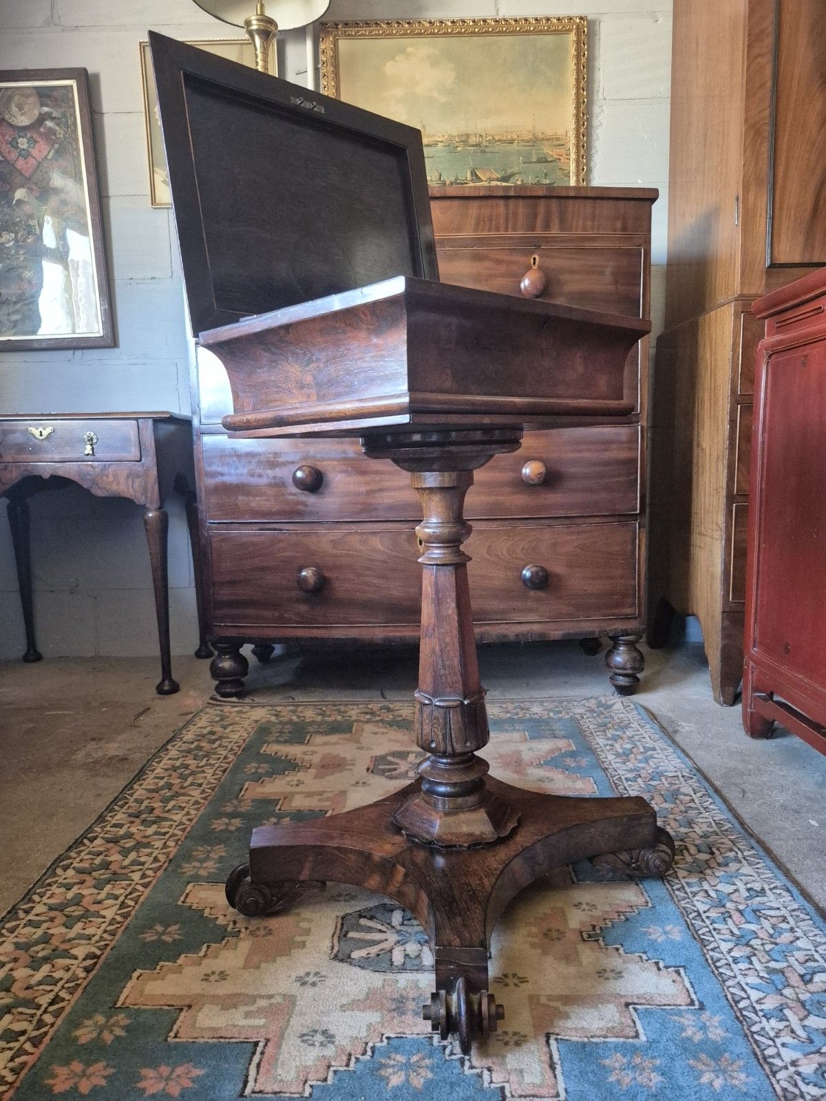 Ravishing Regency 1820 Sarcophagus  Rosewood Pedestal Teapoy Quatreform Platform photo furniture