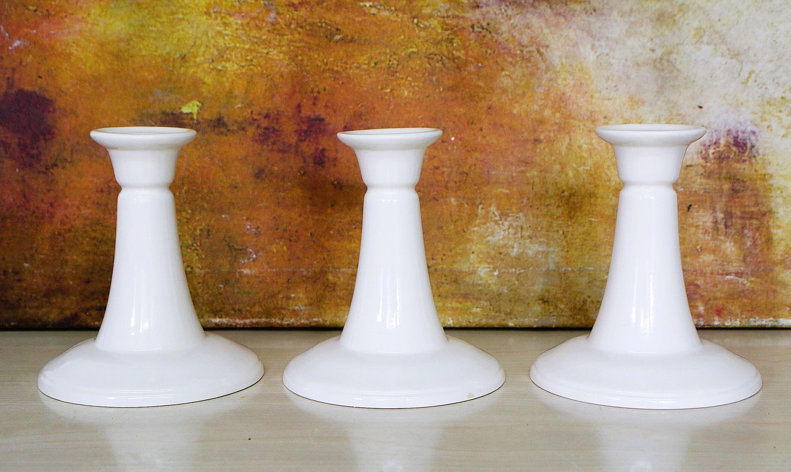A Trio Of Mid 20th Century Ceramic Candlesticks Simple Clean Lines Mcm Free Post photo furniture