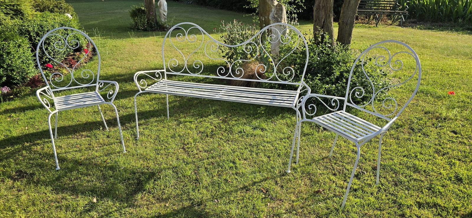 Wrought Iron Bench And Two Chairs photo for sale