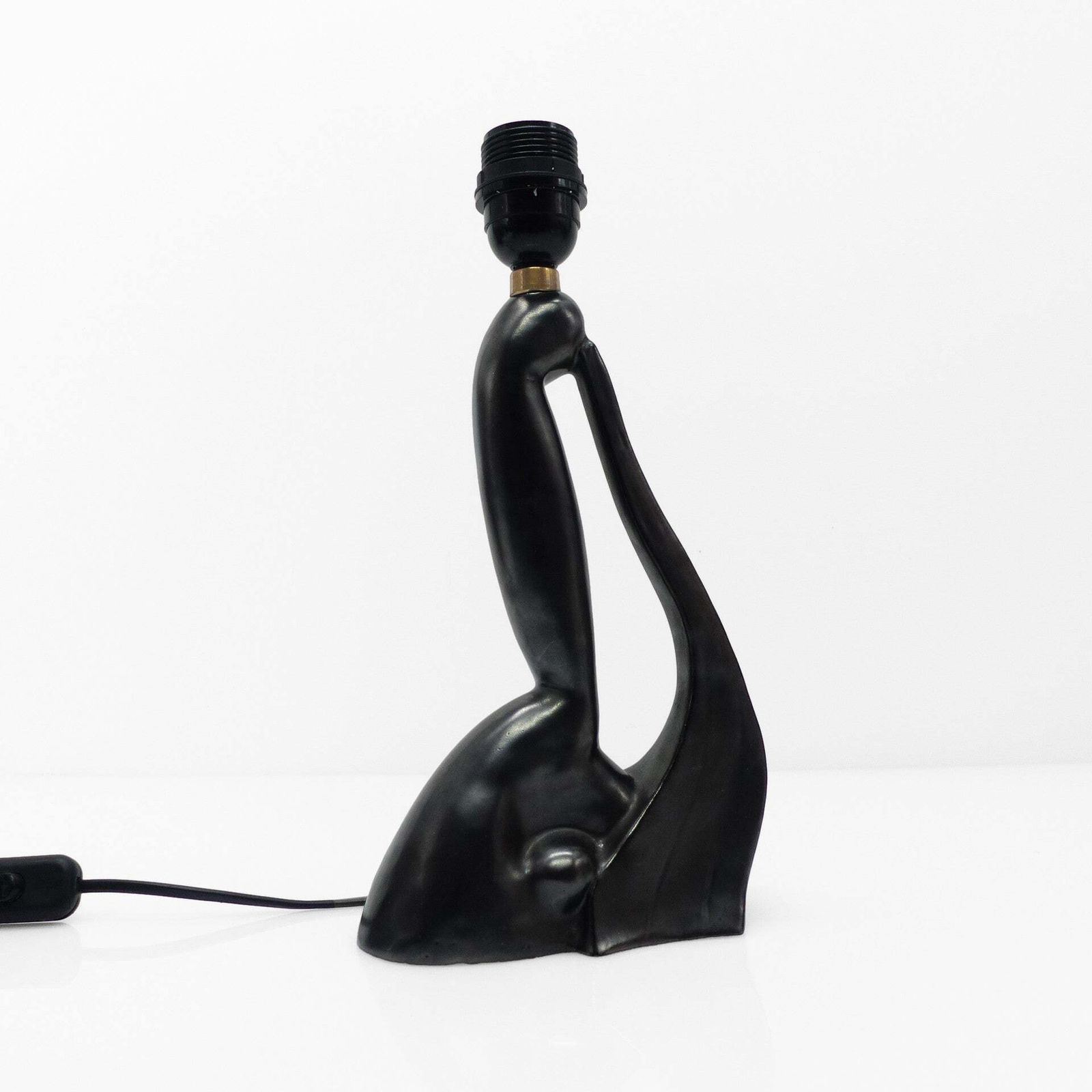 Anthropomorphic Sculptural Lamp In Black Ceramic By Gil Agnoloni, Italy, 1950