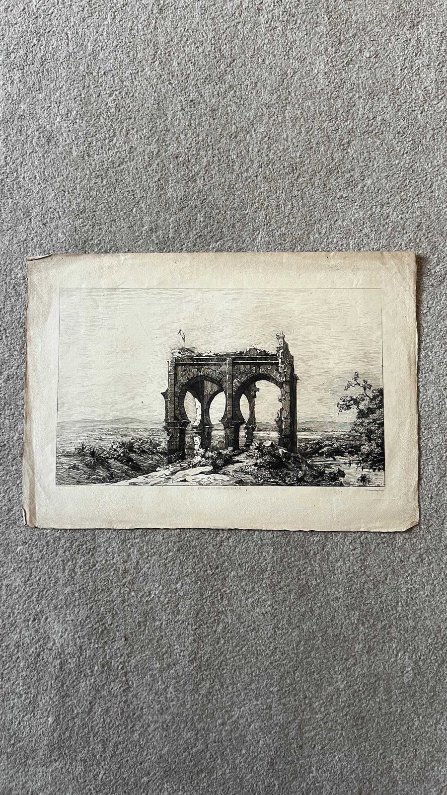 19th Century Architectural Etching Of Qubba Ruins In Tlemcen, Algeria By Gabrielle Niel, 1870s
