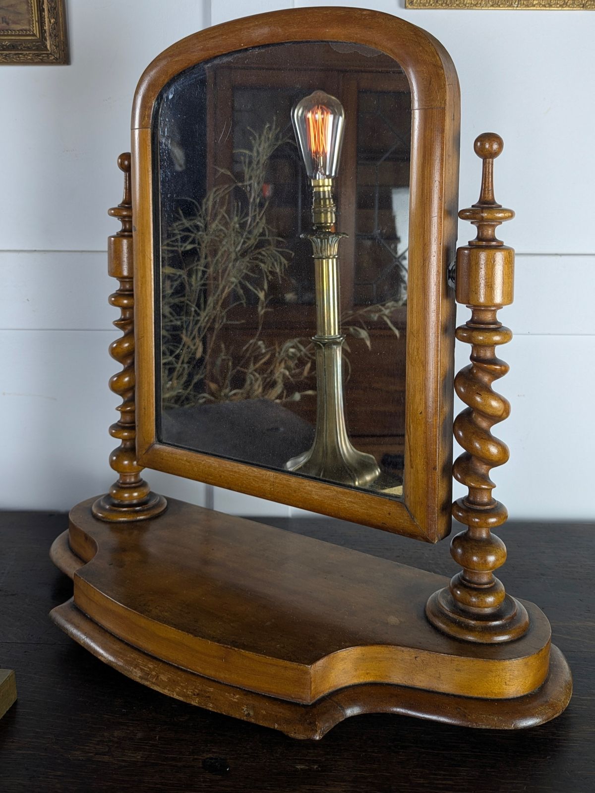 Victorian Satinwood Barley Twist Toilet Mirror With Mercury Glass Plate photo for sale