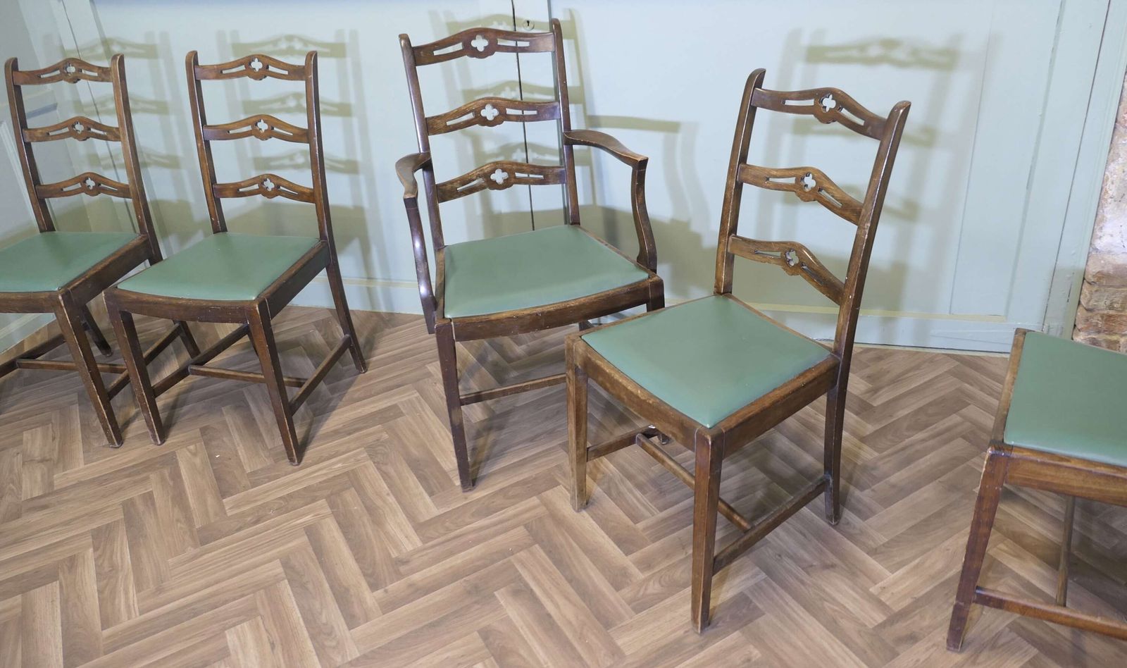 A Good Set Of 5 Wavy Ladder Back Dining Chairs photo buy