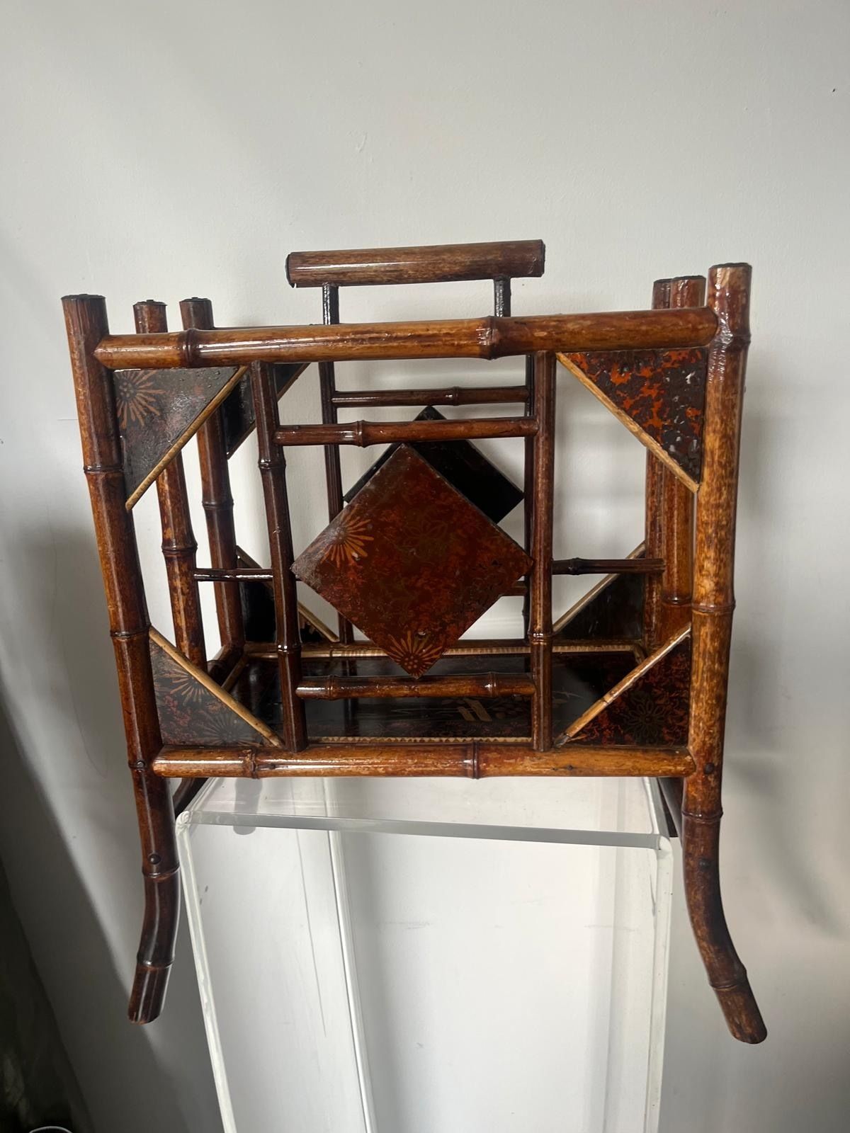 Antique Circa 1880 Aesthetic Movement Bamboo Carved Chinese Magazine Paper Rack photo Home Decor