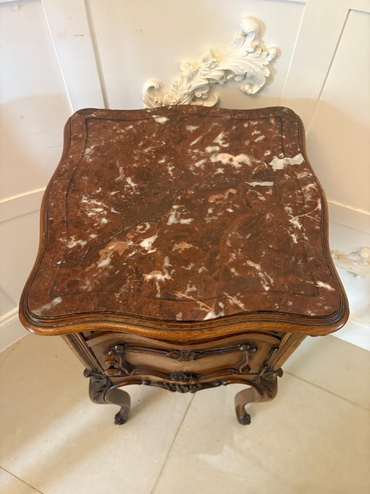 Furniture Antique 19th Century Quality Carved Walnut French Bedside Cabinet photo