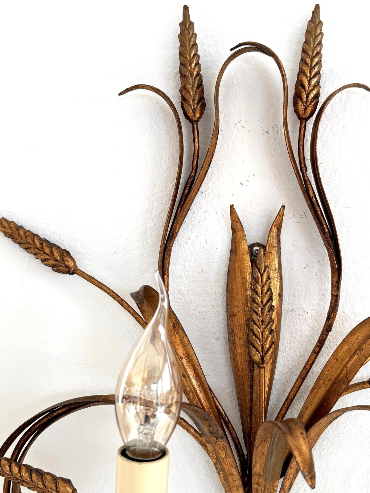 Pair Sheaf Of Wheat Sconces Hollywood Regency Gilt Metal By Hans Kögl, Italy 1960 photo buy
